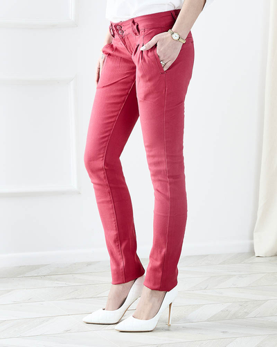 Pantaloni de damă din pânză cu talie joasă fucsia - Îmbrăcăminte