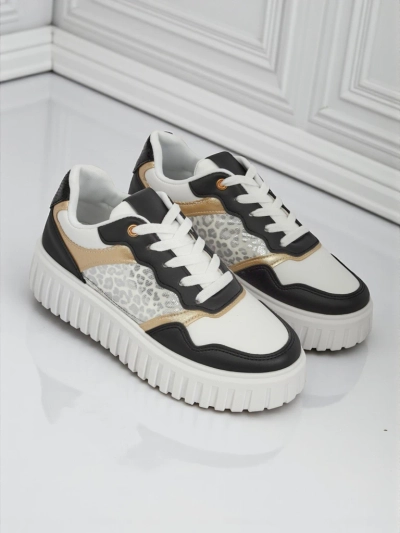 Damskie sneakersy Royalfashion Callista platforma czarne skóra eko rozmiar 40