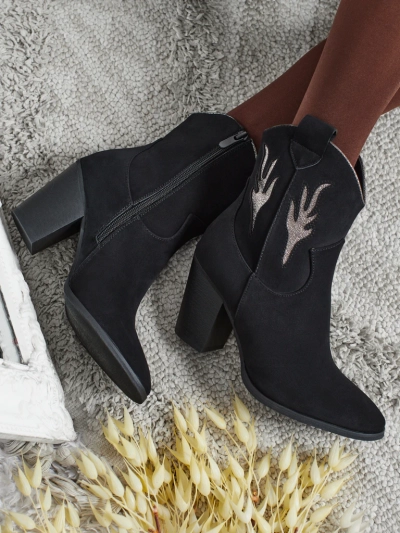 Botine cowboy de damă cu toc și inserții decorative Cendria