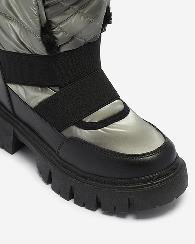 Cizme de zăpadă de damă cu talpă plată, în negru-gri Ferory- Footwear