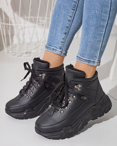 Cizme negre pentru zapada din piele ecologica de la Rueq- Footwear