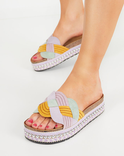 Papuci de dama violet pe talpa groasa Cekolina - Incaltaminte