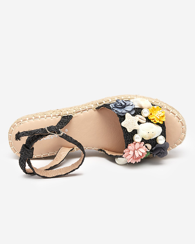 Sandale de damă negre a'la espadrile cu partea superioară decorativă Soramis - Încălțăminte