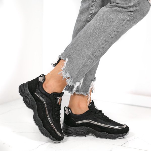 Czarne sportowe buty na wyższej podeszwie Zola - Obuwie