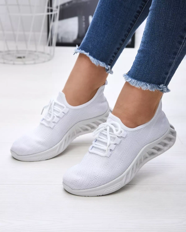 Pantofi sport de damă din material textil, de culoare albă Acarfi- Footwear