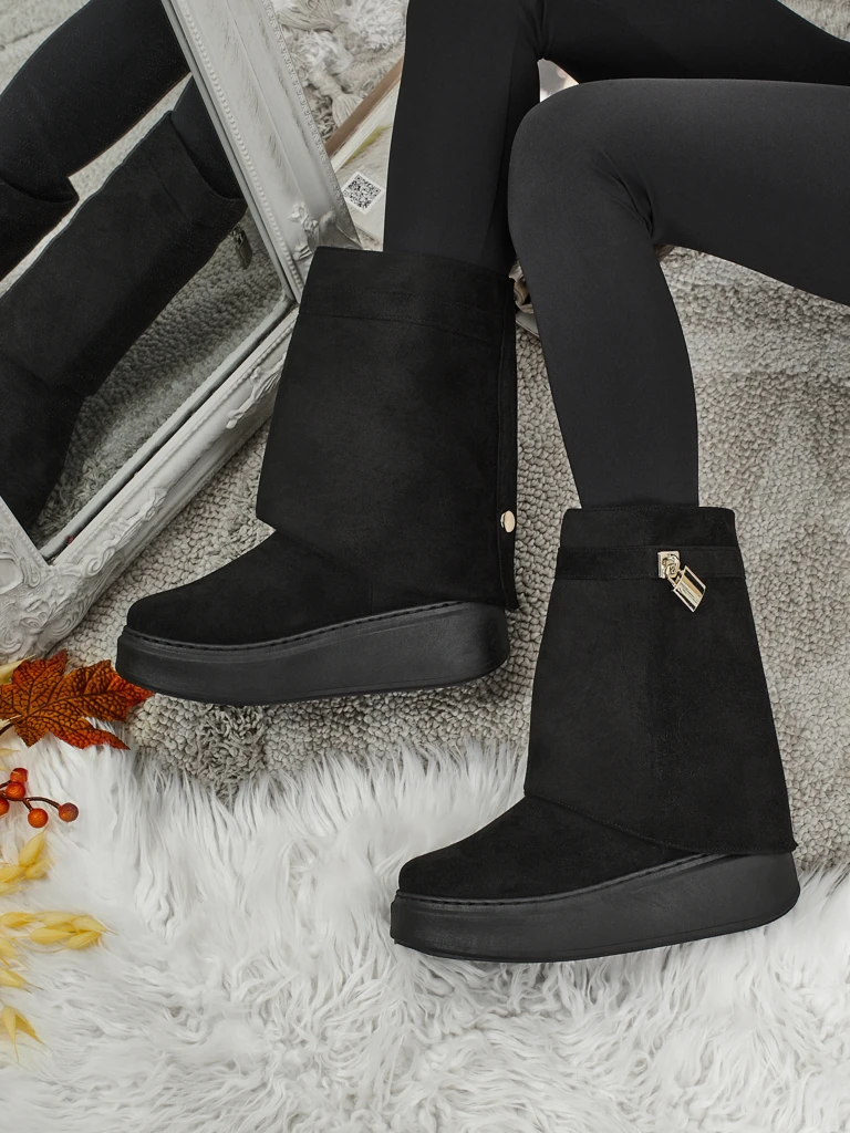 Cizme scurte tip snowboots pentru femei cu parte superioară detașabilă Elizze