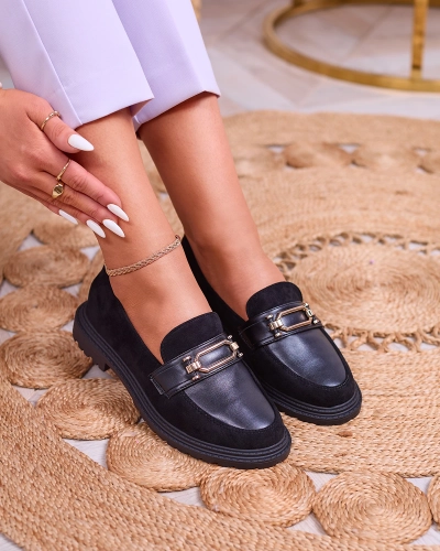 Royalfashion Mocasini negri de damă cu ornament Rarenci