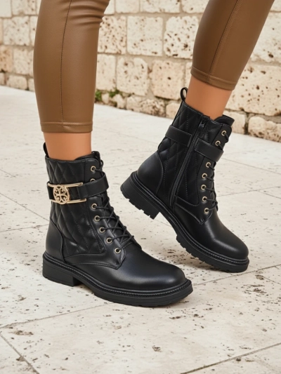 Botine matlasate de damă din piele ecologică Sable Rose