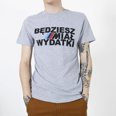 Tricou bărbătesc imprimat din bumbac gri - Îmbrăcăminte