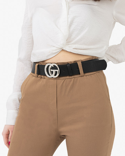 Curea de dama neagra din piele ecologica cu catarama argintie - Accesorii