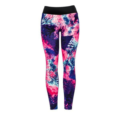 Kolorowe legginsy z przewagą neonowego różu - Spodnie