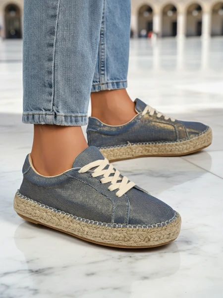 Aurelia Denim Espadrillos – sneakers de damă cu toc plat și material textil