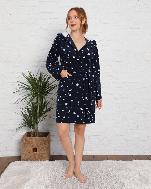 Halat de baie de damă bleumarin cu stele - Îmbrăcăminte