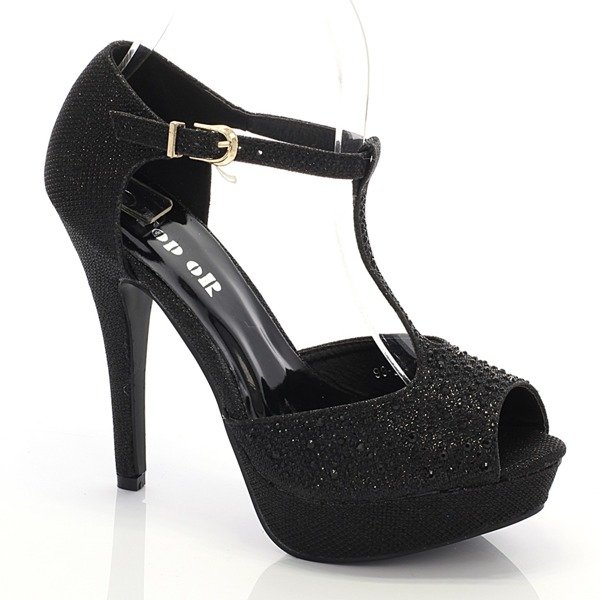 Sandale negre de damă cu toc înalt Szqueio - pantofi