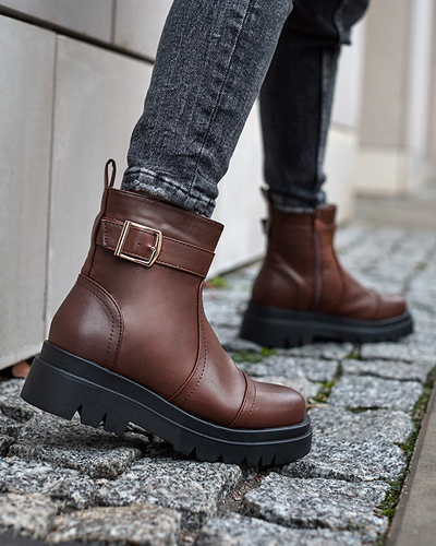 Cizme de damă maro închis cu cataramă Utilas - Încălțăminte