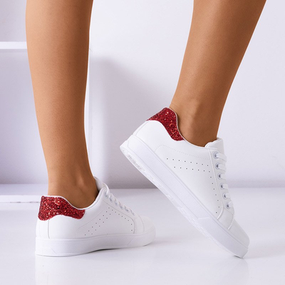 OUTLET Adidași de sport albi pentru femei, cu inserție Brasqe roșie - Încălțăminte