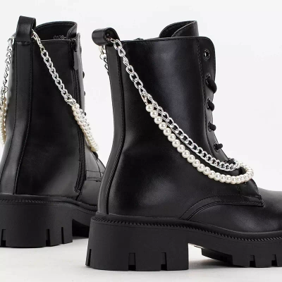 OUTLET Genti dama negre cu lant si perle Agsiva - Incaltaminte