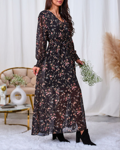 Royalfashion Rochie midi din plasă neagră și roz cu imprimeu