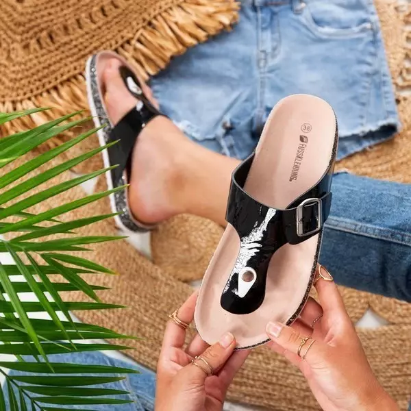 OUTLET Flip-flops negri a'la cu cataramă Lowra - Pantofi