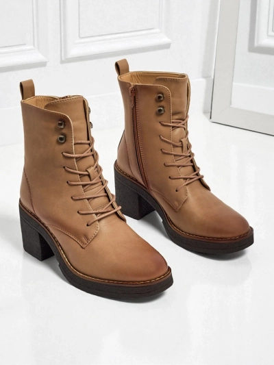 Botine de damă eco piele cu toc gros Zeltra