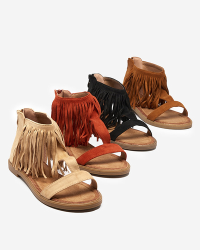 OUTLET Sandale dama cu franjuri camel Clov- Pantofi