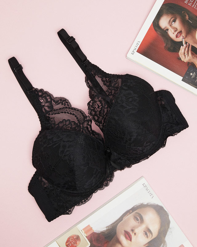 Sutien push-up dama cu dantela neagra - Lenjerie intima