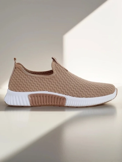 Slip-on damă Selene maro deschis, material textil, toc plat, confort