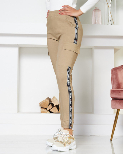 Pantaloni cargo de damă kaki cu dungi - Îmbrăcăminte