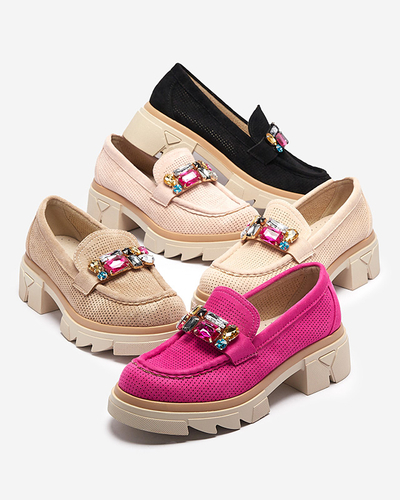 Mocasini de damă maro deschis cu ornament Bokkso- Footwear