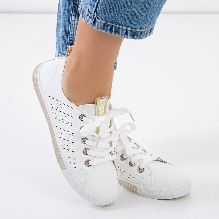 OUTLET Adidași albi pentru femei cu inserție aurie Kowen - Încălțăminte