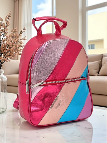 Royalfashion Rucsac de damă din piele ecologică cu dungi metalice Metallic Stripes