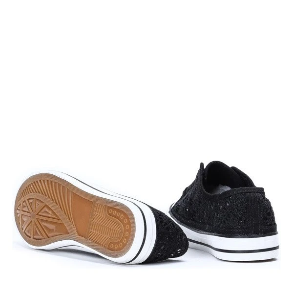 OUTLET Czarne trampki koronkowe - Obuwie