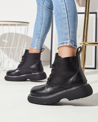 Cizme negre de damă din piele ecologică cu talpă solidă Getys - Încălțăminte