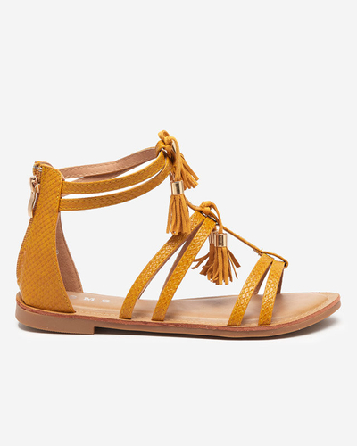 Piele ecologică de damă muștar cu imprimare a'la piele de șarpe Sken - Pantofi