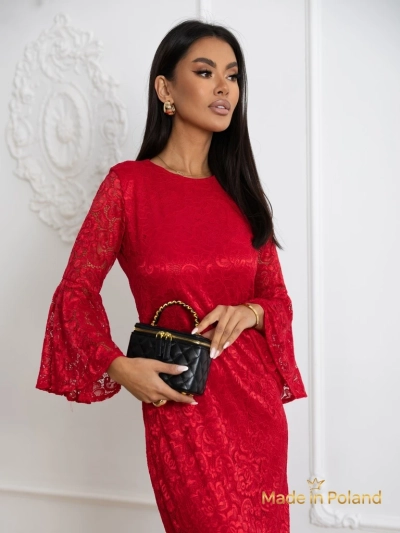 Rochie midi de damă din dantelă cu mâneci largi Holly Wow