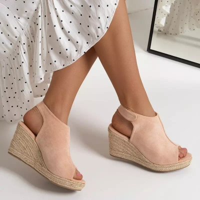 Sandale cu toc de piele ecologică pentru femei bej Irenea - Încălțăminte