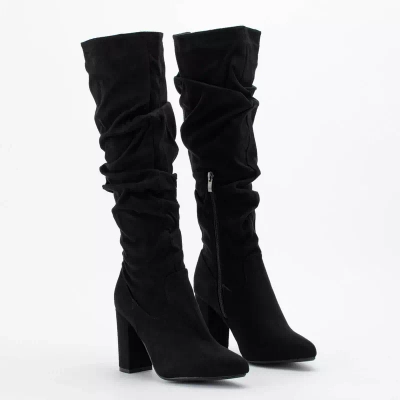 OUTLET Cizme negre din piele intoarsa pe post Grisa - Incaltaminte