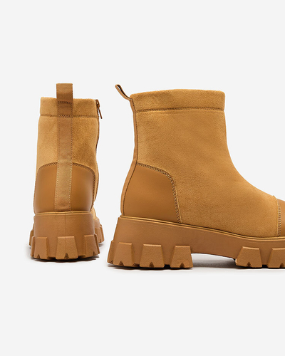 Royalfashion Cizme cu toc plat de damă cu toc plat în camel Leffoi
