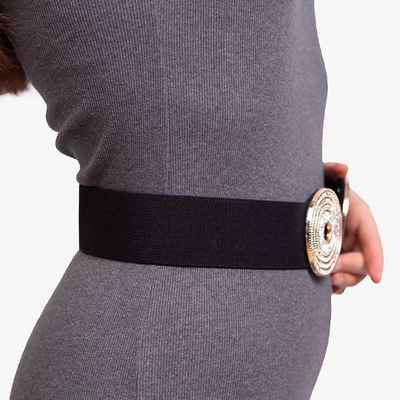 Curea elastica neagra cu catarama aurie cu zirconi - Accesorii