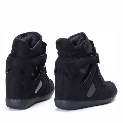 Czarne sneakersy na koturnie Barbra - Obuwie