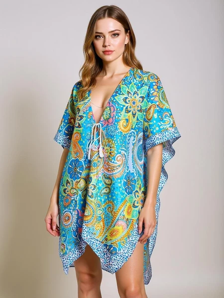 Rochie Pareo Aurora Riviera – țesătură colorată Royalfashion, decolteu V