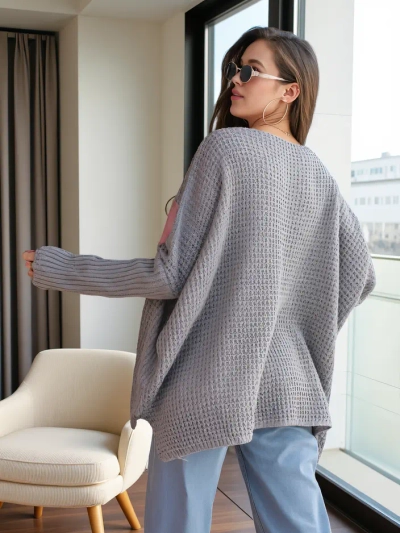 Royalfashion Pulover din acril pentru femei cu inimioare Oversize
