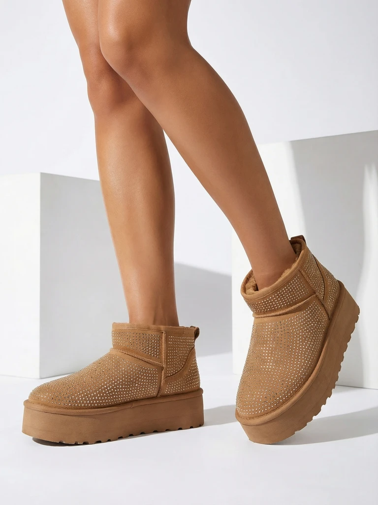 Royalfashion Cizme de zăpadă pentru femei Beige a'la UGGs Corob