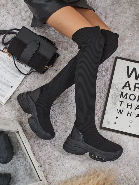 Cizme lungi de damă, slip-on, cu talpă groasă, Ravmora