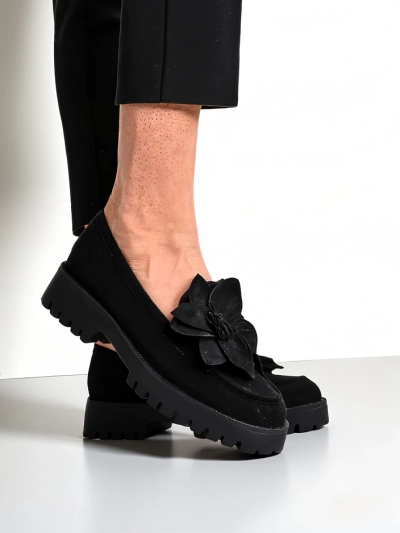 Mocasi eco suede pentru femei Royalfashion cu floarea Floverse