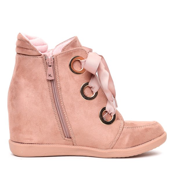 Różowe sneakersy na krytym koturnie wiązane wstążką Andi- Obuwie