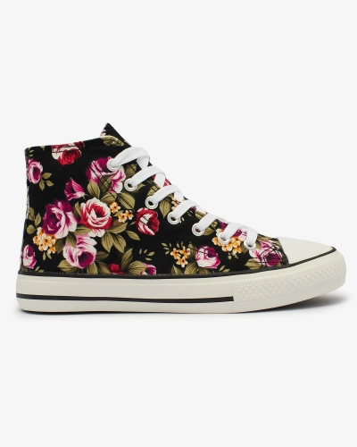 Royalfashion Adidași înalți negri de damă cu model floral Soxic