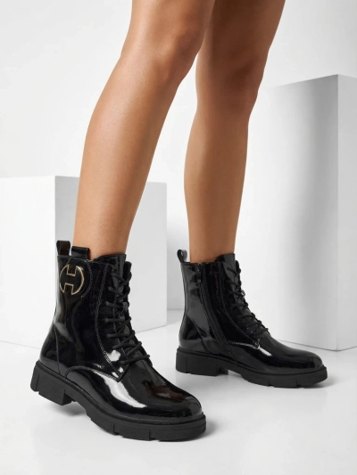 Botine de damă lăcuite cu șireturi Kalen