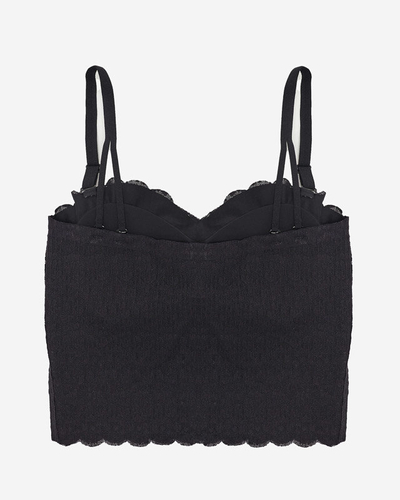 Crop top de damă negru cu bretele - Îmbrăcăminte