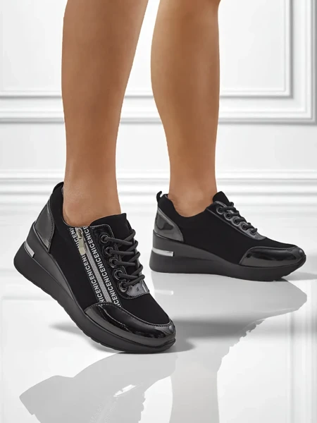 Sneakers dama negri cu toc Calista Nero - eleganță și confort pentru fiecare zi